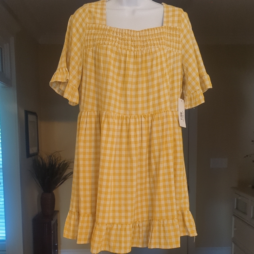 Very J Yellow Gingham Mini Dress